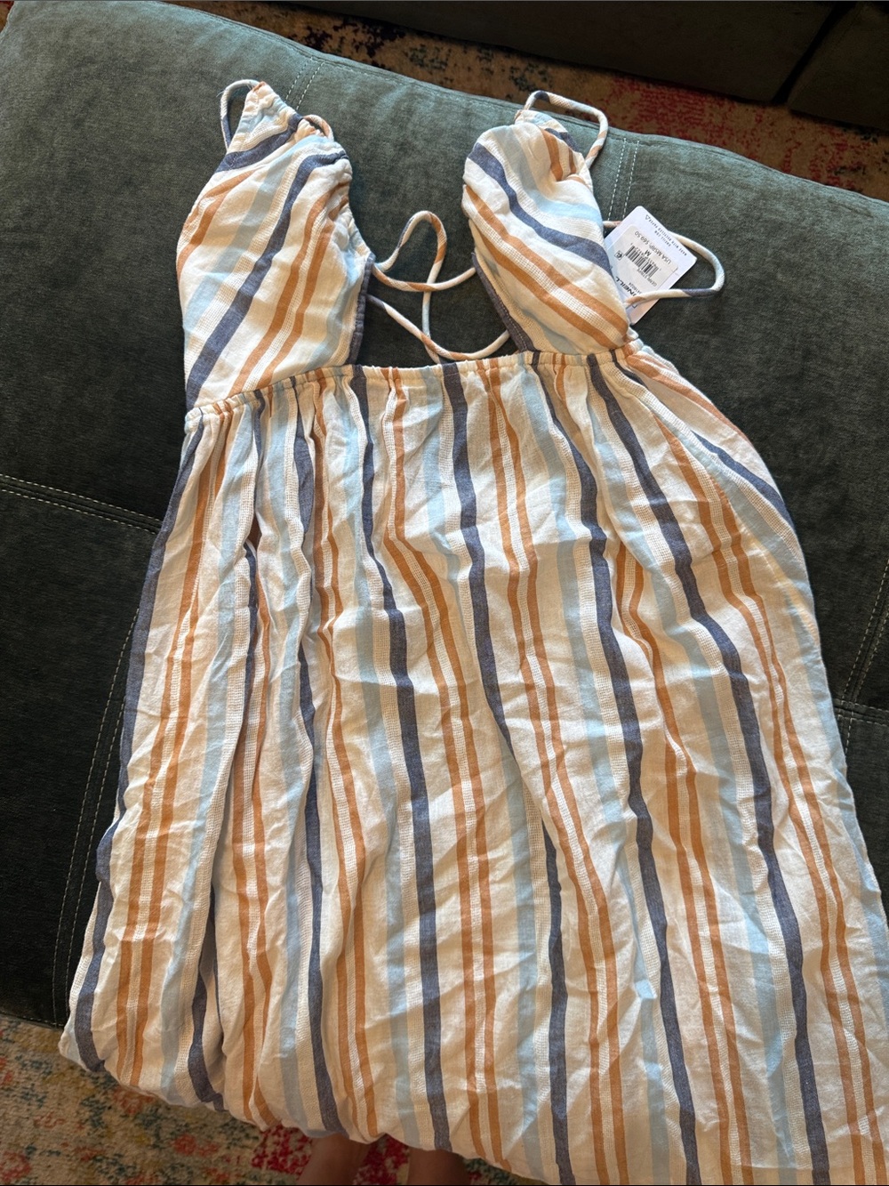 O'Neill Striped Sundress in Blue, Tan and Cream